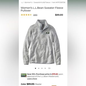 Women’s L.L. Bean Sweater Fleece Pullover - L Reg